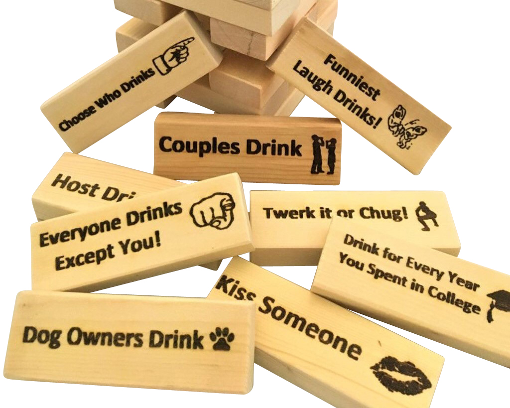 Laser Engraved Wood Party Blocks Drinking Game - PARTY BLOX